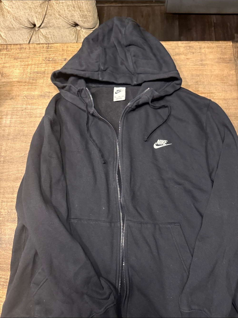 Nike Black Full-Zip Hooded Jacket with White Swoosh